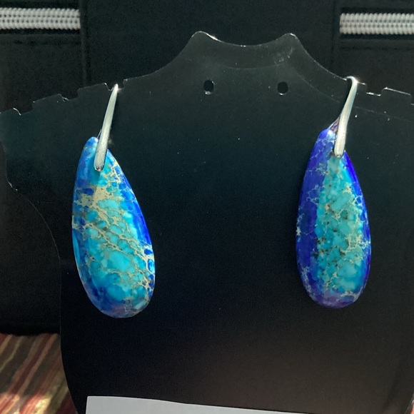 🪸Blue Sea Sediment Waterdrop Natural Stone French hook Earrings🐚 - Picture 3 of 12